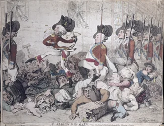A March to the Bank, julkaisija S.W. Fores vuonna 1787 (käsinvärinen etsaus)